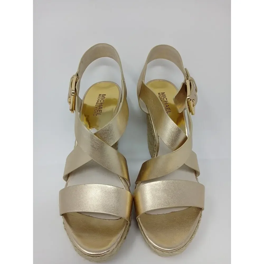 Michael Kors Giovanna MK Logo Pale Gold Espadrille Wedge Women’s US Size 10M New